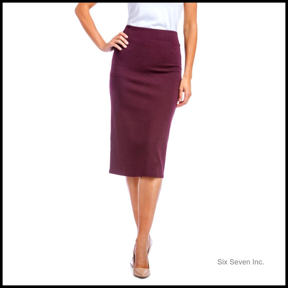 Ecofabric Ponte Pull On Midi Length Pencil Skirt Form Fitting